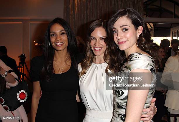 Actresses Rosario Dawson wearing Montblanc Star 4810 in Yellow Gold, Hilary Swank wearing Montblanc Collection Princesse Grace de Monaco in Red Gold...