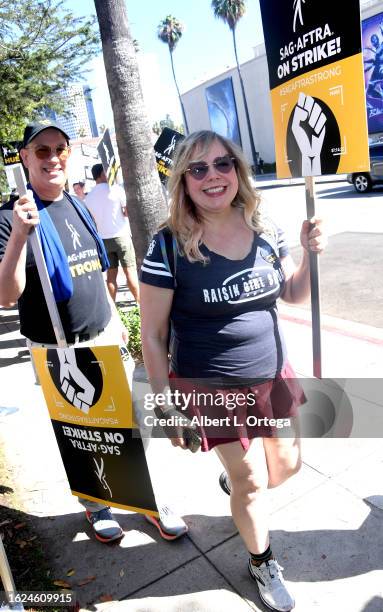 Kirsten Vangsness joins members and supporters of SAG-AFTRA and WGA during the WGAWLatinx Writers Committee and SAG-AFTRA National Latino Committee...