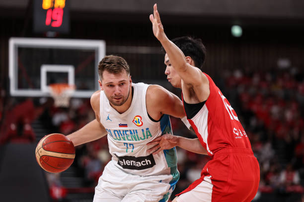 Luka Doncic of Slovenia drives to the basket during the international basketball game between Japan and Slovenia at Ariake Arena on August 19, 2023...