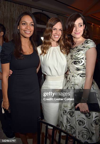 Actresses Rosario Dawson wearing Montblanc Star 4810 in Yellow Gold, Hilary Swank wearing Montblanc Collection Princesse Grace de Monaco in Red Gold...