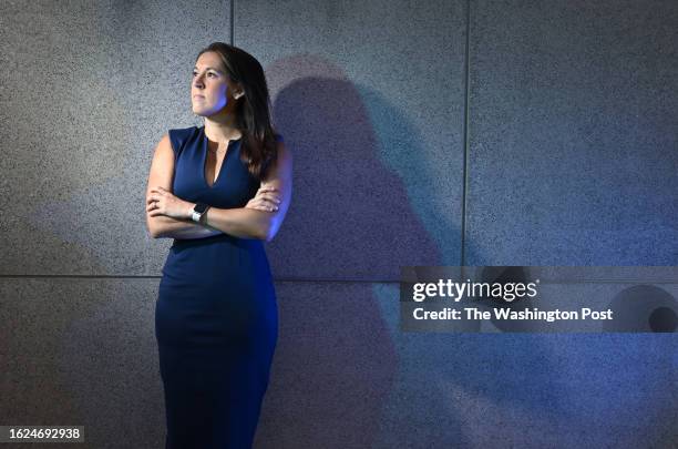 Sarah Feinberg poses for a portrait on Wednesday August 09, 2023 in Washington, DC. Feinberg was a whistleblower in a case against Booz Allen...