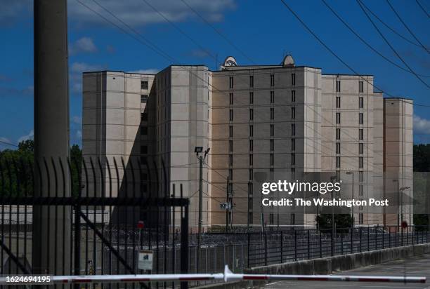 Barbed wire fence surrounds the Fulton County Jail on Wednesday, August 16, 2023 in Atlanta, Georgia. Former President Donald Trump and 18 of his...