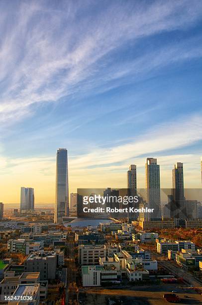 incheon songdo cityscape - songdo ibd stock pictures, royalty-free photos & images
