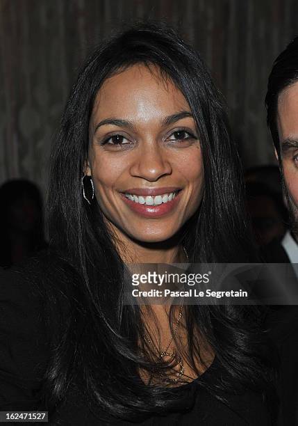 Actresses Rosario Dawson wearing Montblanc Star 4810 in Yellow Gold attends a Pre-Oscar charity brunch hosted by Montblanc and UNICEF to celebrate...