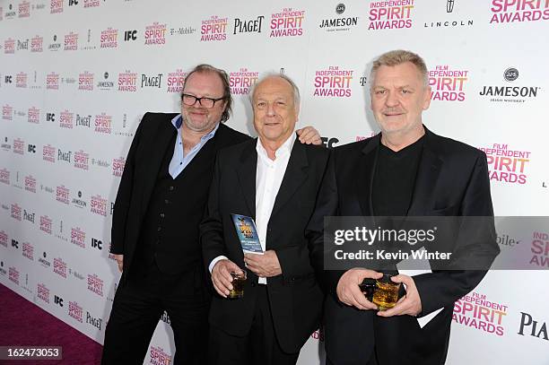 Producers Stefan Arndt, Veit Heiduschka and Michael Katz attend the 2013 Film Independent Spirit Awards at Santa Monica Beach on February 23, 2013 in...