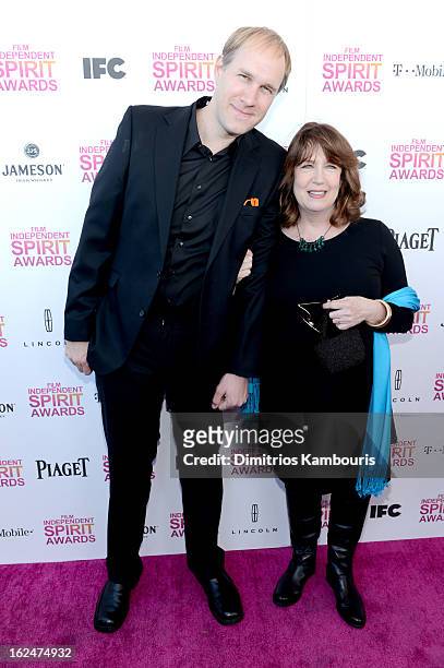 Craig Zobel and Ann Dowd pose prior to the 2013 Film Independent Spirit Awards at Santa Monica Beach on February 23, 2013 in Santa Monica, California.