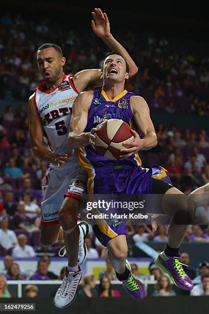 Aaron Bruce of the Kings drives to the basket during the round 20 NBL match between the Sydney Kings and the Perth Wildcats at Sydney Entertainment...