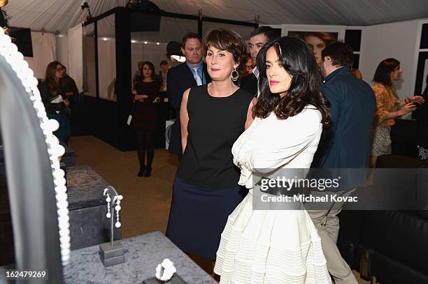 Actress Salma Hayek poses in the Piaget Lounge during The 2013 Film Independent Spirit Awards on February 23, 2013 in Santa Monica, California.