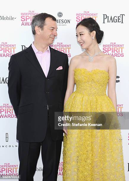 Of Piaget Philippe Leopold-Metzger and Actress Ziyi Zhang arrives at The 2013 Film Independent Spirit Awards on February 23, 2013 in Santa Monica,...