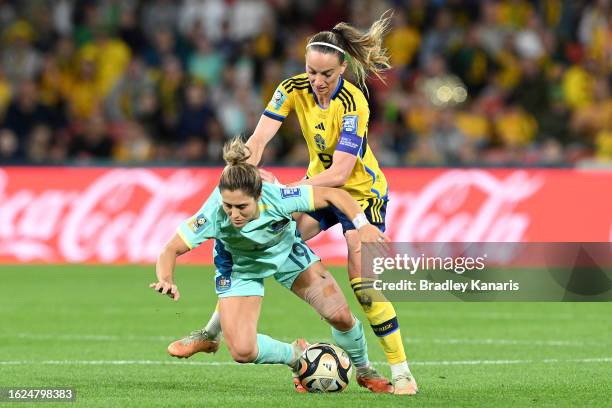 Katrina Gorry of Australia and Kosovare Asllani of Sweden compete for the ball during the FIFA Women's World Cup Australia & New Zealand 2023 Third...