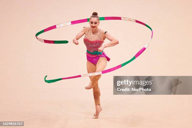 Boryana Kaleyn of Bulgaria in action during the Individual Ribbon Final during the 40th FIG Rhythmic Gymnastics World Championships Valencia 2023 Day...