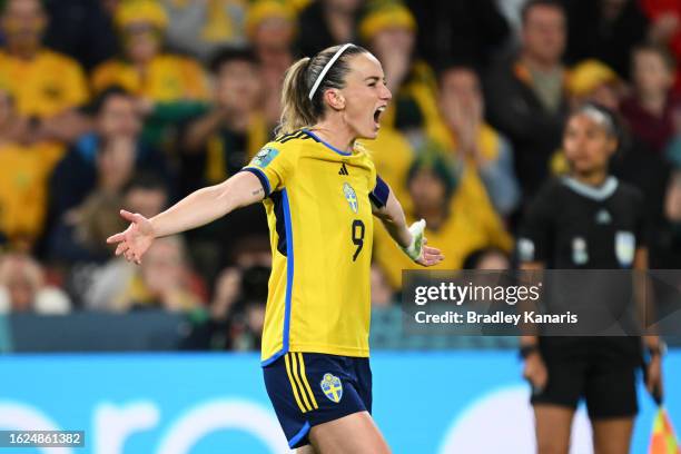 Kosovare Asllani of Sweden celebrates after scoring her team's second goal during the FIFA Women's World Cup Australia & New Zealand 2023 Third Place...