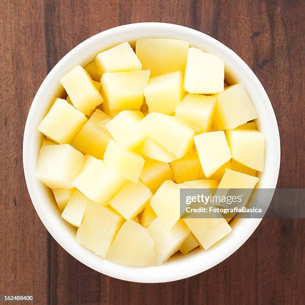 diced boiled potato - boiled stockfoto's en -beelden