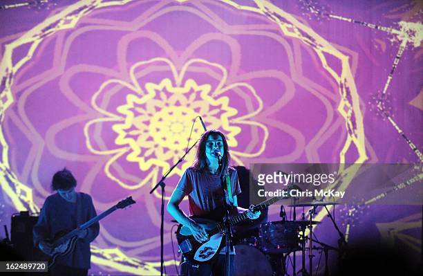 Nick Allbrook, Kevin Parker, and Julien Barbagallo of Tame Impala perform at the Georgia Theatre on February 23, 2013 in Athens, Georgia.