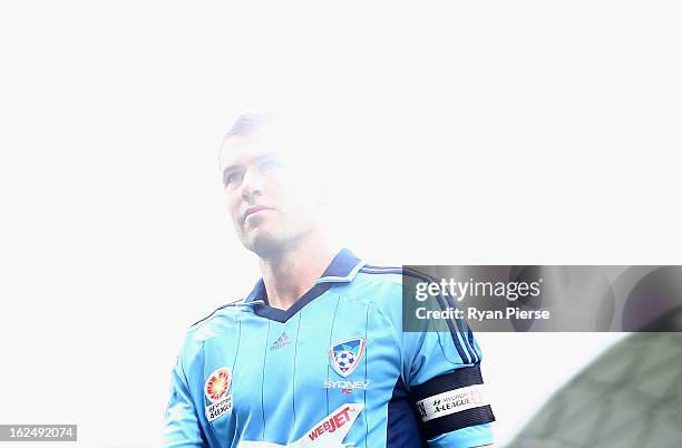 Brett Emerton of Sydney FC leaves the ground after the round 22 A-League match between the Melbourne Heart and Sydney FC at AAMI Park on February 24,...