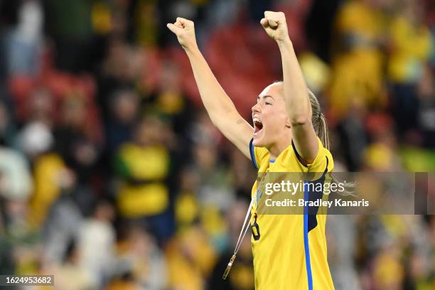 Magdalena Eriksson of Sweden celebrates with her medal following the FIFA Women's World Cup Australia & New Zealand 2023 Third Place Match match...