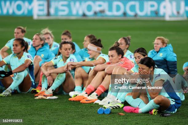 Australia show dejection after the team’s defeat following the FIFA Women's World Cup Australia & New Zealand 2023 Third Place Match match between...