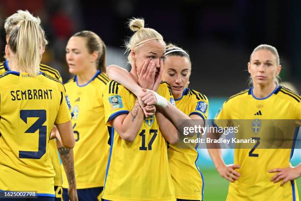Caroline Seger of Sweden shows emotion after the team's victory following the FIFA Women's World Cup Australia & New Zealand 2023 Third Place Match...