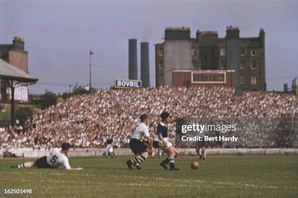 Chelsea playing at home to Bolton Wanderers at Stamford Bridge, London, 10th April 1954. Bolton Wanderers won the match 2-0. Original publication:...