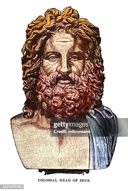 ancient greece bust of zeus, the sky and thunder god in ancient greek religion, who rules as king of the gods on mount olympus (roman equivalent jupiter) - zeus stockfoto's en -beelden
