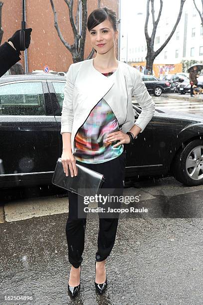 Aylin Tezel attends the Emporio Armani fashion show as part of Milan Fashion Week Womenswear Fall/Winter 2013/14 on February 24, 2014 in Milan, Italy.