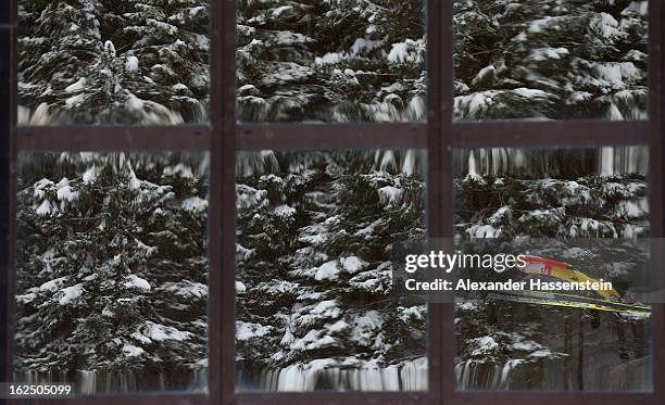 Armin Bauer of Italy in action during the Mixed Team Ski Jumping HS 106 Trial Round at the FIS Nordic World Ski Championships on February 24, 2013 in...