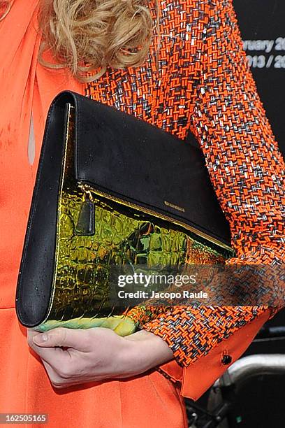 Detail of Janina Nectara is seen as she attends the Emporio Armani fashion show as part of Milan Fashion Week Womenswear Fall/Winter 2013/14 on...