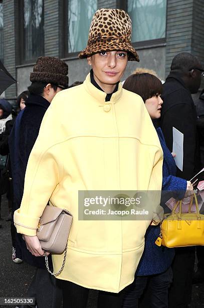 Giovanna Battaglia attends the Emporio Armani fashion show as part of Milan Fashion Week Womenswear Fall/Winter 2013/14 on February 24, 2014 in...