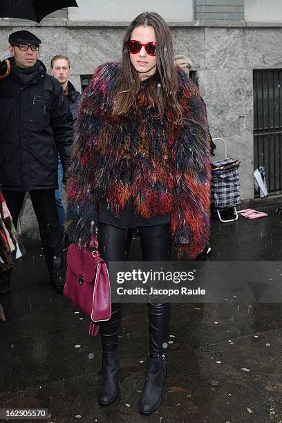 Zina attends the Emporio Armani fashion show as part of Milan Fashion Week Womenswear Fall/Winter 2013/14 on February 24, 2014 in Milan, Italy.