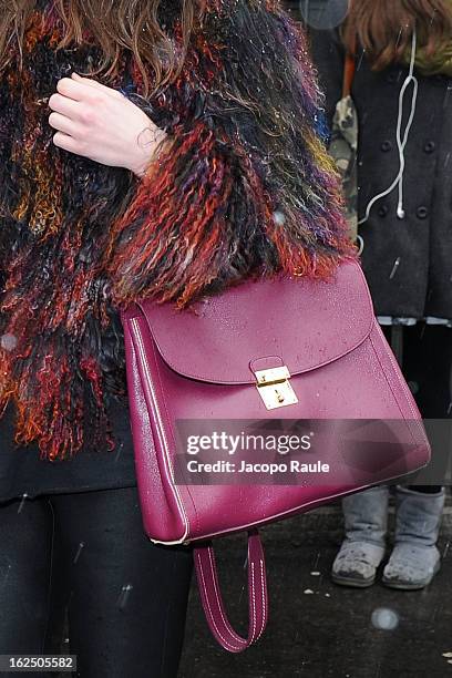 Detail of Zina is seen as she attends the Emporio Armani fashion show as part of Milan Fashion Week Womenswear Fall/Winter 2013/14 on February 24,...