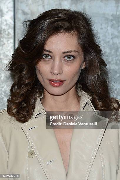 Margareth Made attends the Emporio Armani fashion show as part of Milan Fashion Week Womenswear Fall/Winter 2013/14 on February 24, 2014 in Milan,...