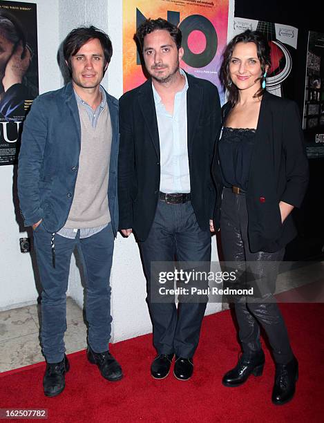 Actor Gael Garcia Bernal, director Pablo Larrain and actress Antonia Zegers attend Sony Pictures Classics Pre-Oscar Dinner at The London Hotel on...