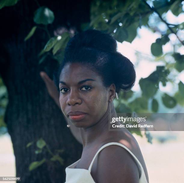 American singer, songwriter, pianist and civil rights activist Nina Simone posed in Hyde Park, London in June 1968.