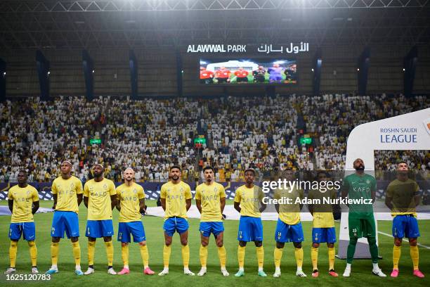 Al Nassr Team pose to the picture during the Saudi Pro League football match between Al-Nassr and Al-Taawon at Al Awwal Park at King Saud University...