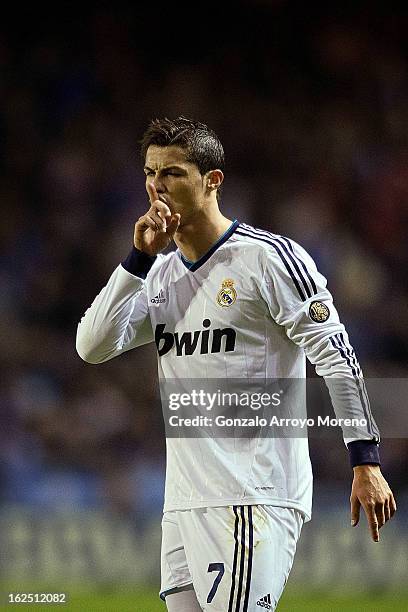 Cristiano Ronaldo of Real Madrid CF reacts with anger during the La Liga match between RC Deportivo La Coruna and Real Madrid CF at Riazor Stadium on...