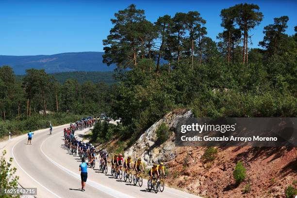 Primoz Roglic of Slovenia and Team Jumbo-Visma - Purple Leader Jersey and a general view of the peloton competing during the 45th Vuelta a Burgos...