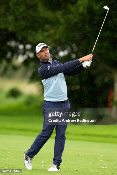 Ricardo Santos of Portugal plays his second shot on the 4th hole on Day Three of the ISPS HANDA World Invitational presented by AVIV Clinics at...