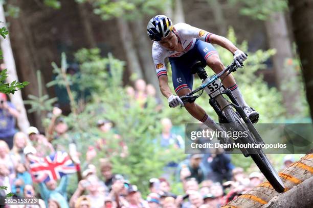 Thomas Pidcock of Great Britain competes during the Men Elite Cross-country Olympic at the 96th UCI Cycling World Championships Glasgow 2023, Day 10...