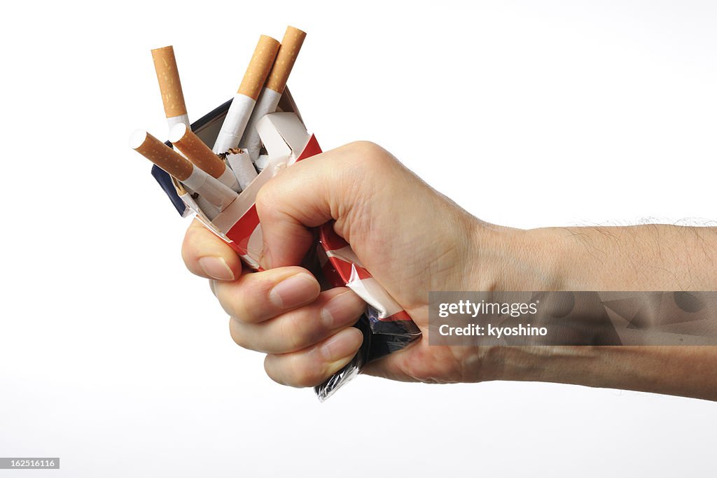 Isolierte Schuss von broken Zigaretten auf weißem Hintergrund
