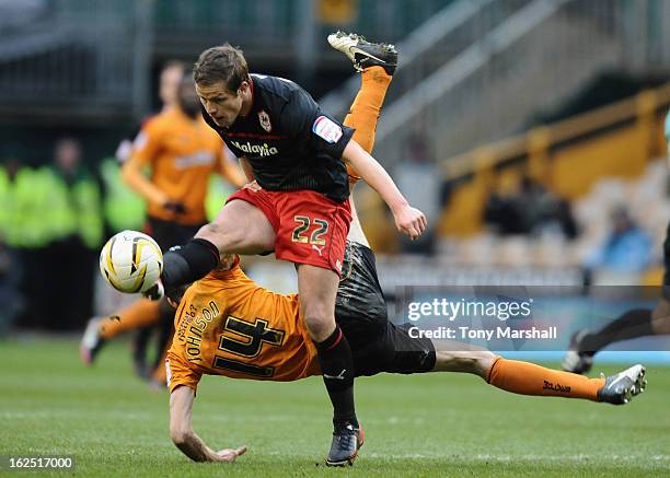 Heidar Helguson of Cardiff clashes with Roger Johnson of Wolvesl during the npower Championship match between Wolverhampton Wanderers and Cardiff...