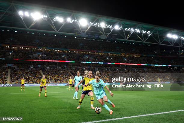 Katrina Gorry of Australia controls the ball under pressure from Kosovare Asllani of Sweden during the FIFA Women's World Cup Australia & New Zealand...