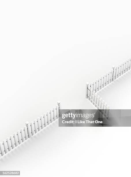 white picket fence with open gate - white picket gate stock pictures, royalty-free photos & images