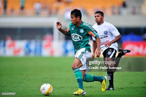 Vinicius of Palmeiras in action during a match between Palmeiras and UA Barbarense as part of the Paulista Championship 2013 at Pacaembu Stadium on...