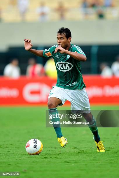 Vinicius of Palmeiras in action during a match between Palmeiras and UA Barbarense as part of the Paulista Championship 2013 at Pacaembu Stadium on...