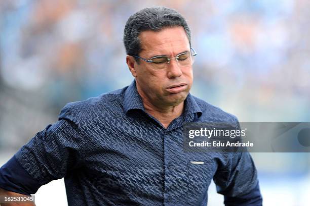 Vanderlei Luxemburgo, coach of Gremio during a match between Gremio and Internacional as part of the Gaucho championship at Centenario stadium on...