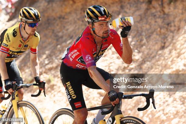 Primoz Roglic of Slovenia and Team Jumbo-Visma - Purple Leader Jersey cools off during the 45th Vuelta a Burgos 2023, Stage 5 a 160km stage from...