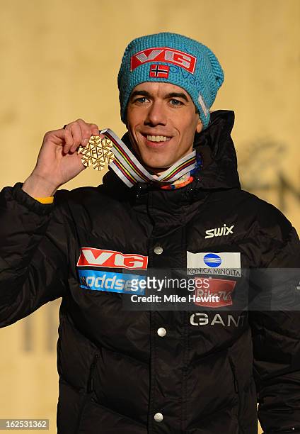 Anders Bardal of Norway poses with his Gold medal at the medal ceremony for the Men's Ski Jumping HS106 at the FIS Nordic World Ski Championships on...