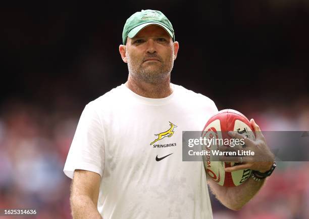 Jacques Nienaber , Head Coach of South Africa looks on ahead of the Summer International match between Wales and South Africa at Principality Stadium...