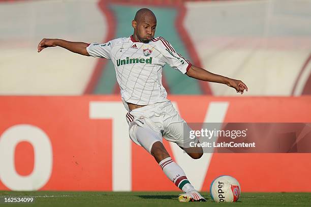 Wellington Silva of Fluminense hits the ball during the match between Fluminense and Madureira as part of the Carioca Championship 2013 at Bonita...