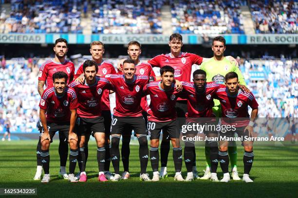 Players of Celta Vigo pose for a team photograph prior to during the LaLiga EA Sports match between Real Sociedad and Celta Vigo at Reale Arena on...